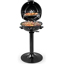شواية كهربائية HAPPYGRILL بقوة 1600 واط للاستخدام الخارجي، شواية شواء محمولة مع صينية تدفئة، رف شواء غير لاصق قابل للإزالة، صينية درجة حرارة وتنقيط زيت قابلة للتعديل للفناء والتخييم والنزهات (بالك)