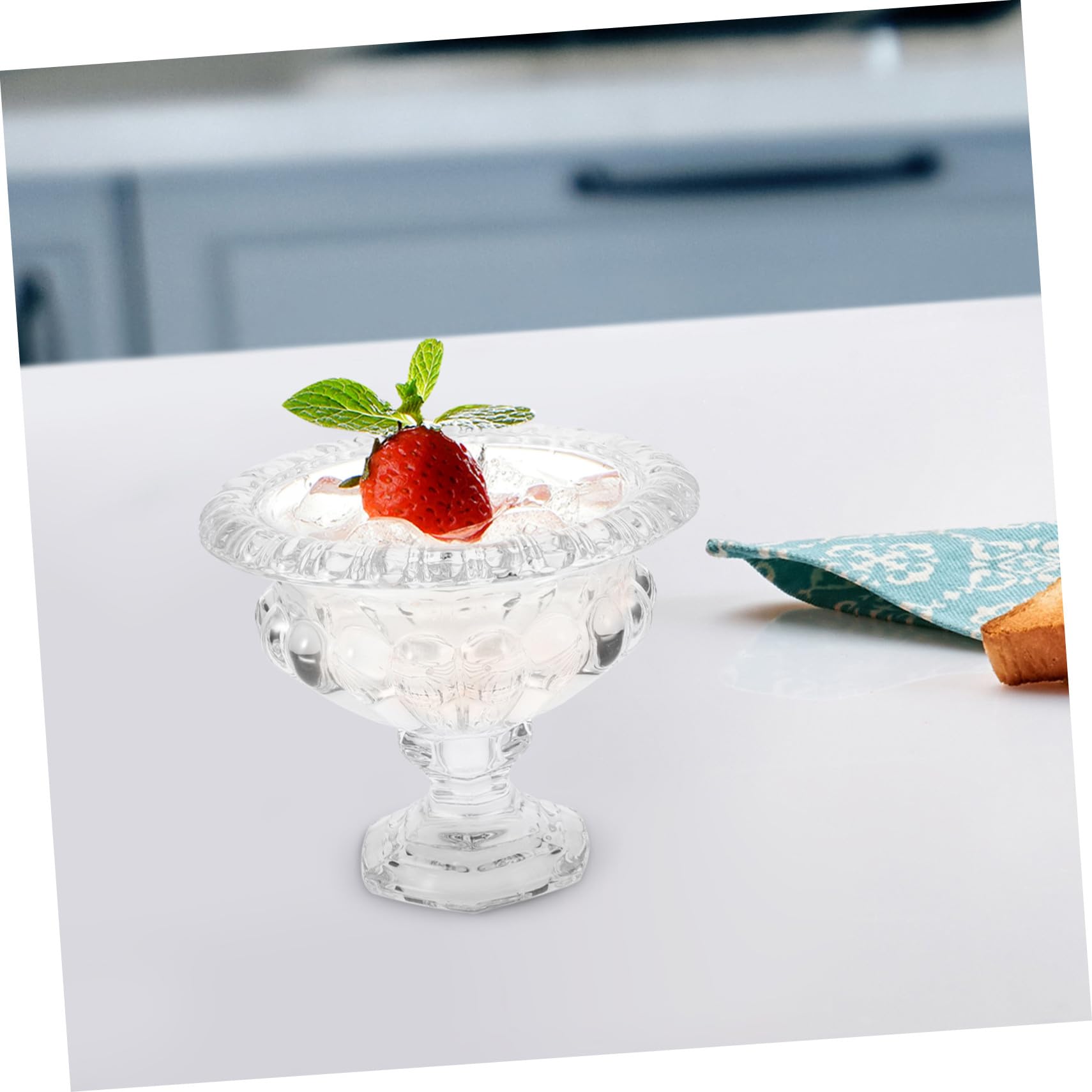 VANZACK Coppe Gelato in Vetro Stile Europeo Piede, 2 Pezzi | Parfait Cups per Dessert, Vetro Trasparente Rilievo, Vacanze Estive e Eventi in Cucina