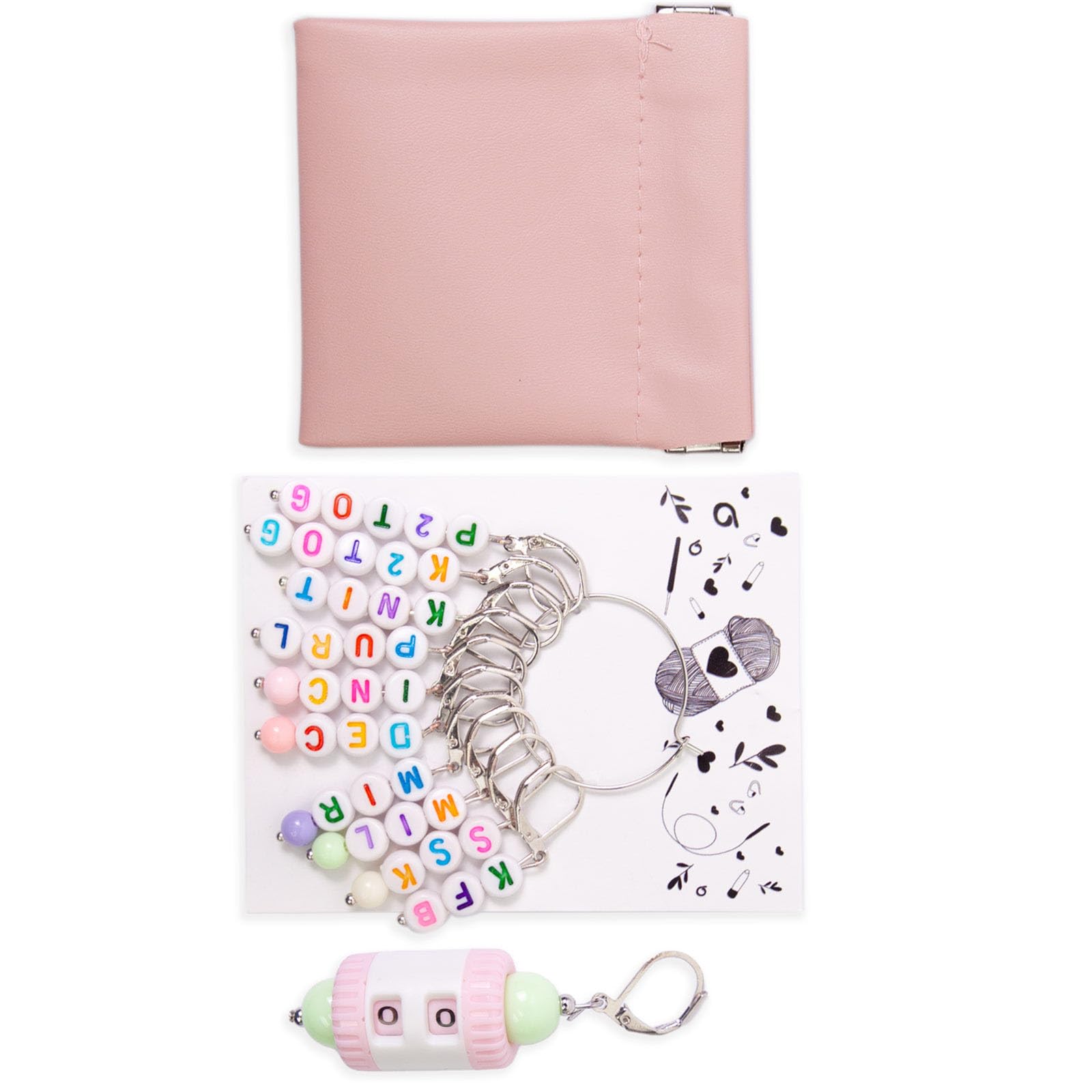 Buxuaaaa 10Pcs Beaded Knitting Charms with Counter Locking Markers for Weaving Sewing Accessories Metal Markers