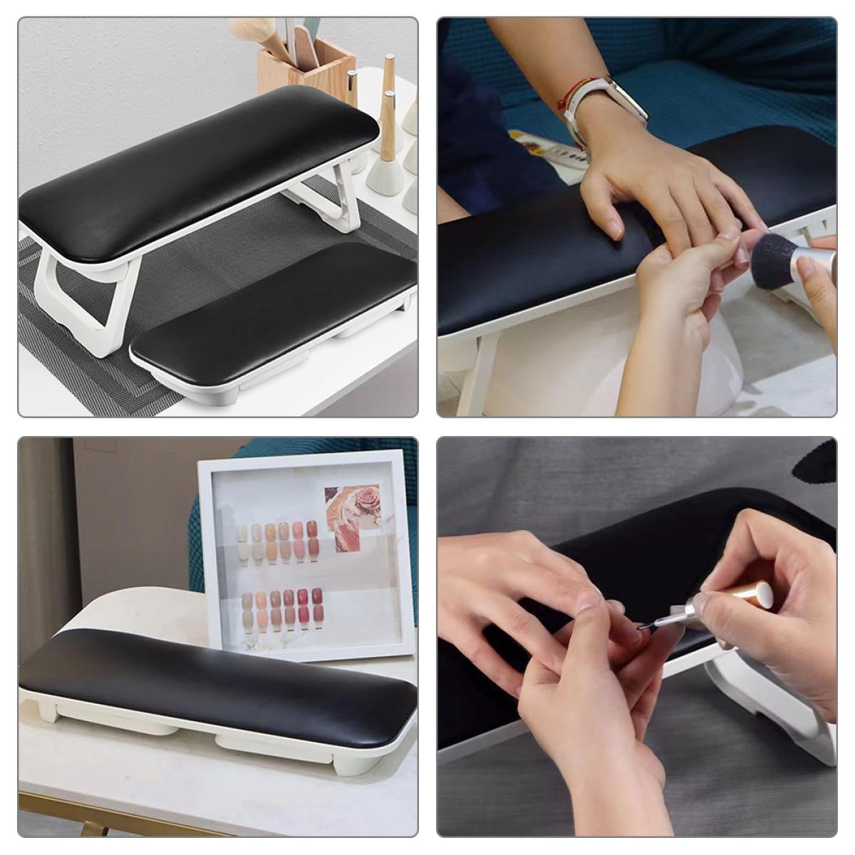 Angoily Cuscino Poggiamano per Manicure in Materiale Sintetico Nero, Facile da Pulire Superficie Liscia, Comodo alla Moda per Uso Domestico e Processi di Manicure
