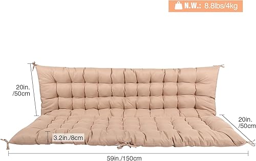 Miniatura 5 de Cojines de repuesto para columpio de 2 a 3 plazas, 60 x 40 pulgadas, resistentes al agua, gruesos, con respaldo y lazos antideslizantes para muebles