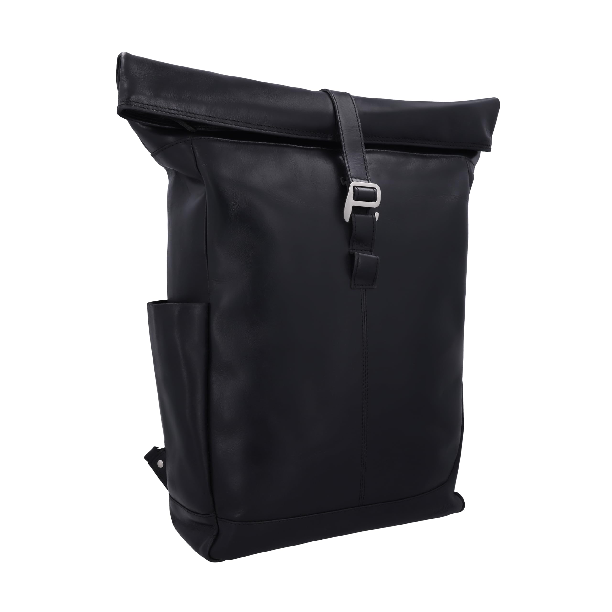 Gusti Leder Rolltop-Rucksack Bendik, Schwarz, Rindsleder, Laptopfach, AirTag-Fach, 9x61x41 cm