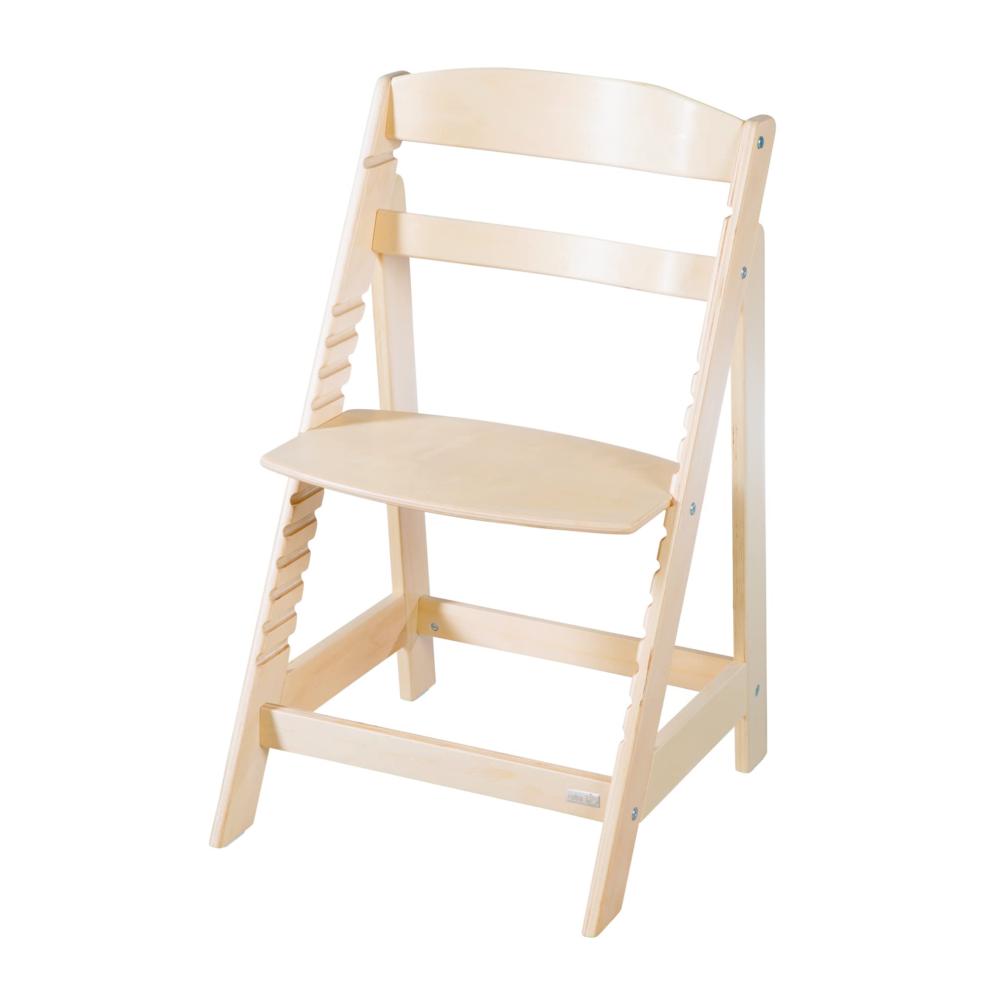 roba Chaise Haute Évolutive en Bois Naturel Born Up 2 en 1 + Transat Inclinable Greyish Matelassé - Cuir Imperméable - Hauteur Réglable - dès Naissance jusqu'à 70 kg