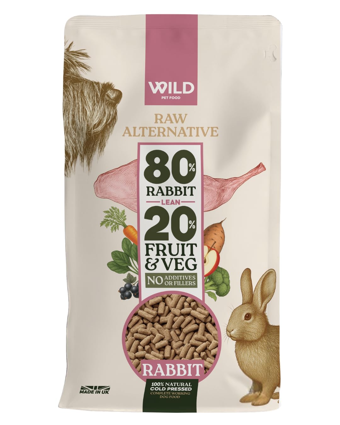 Wild Pet Food - Rabbit (2.5 kg) Dog Food Dry, Grain-Free and 80:20 Cold Pressed, Low Fat, High Protein and Nutritionally Complete - Hypoallergenic Dog Food, Gastrointestinal - Adult or Puppy
