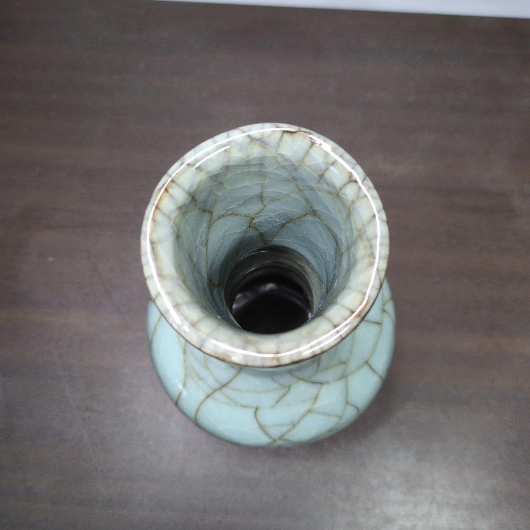 人間国宝 清水卯一 作 青瓷 花瓶 高さ約25.5cm 共布 共箱