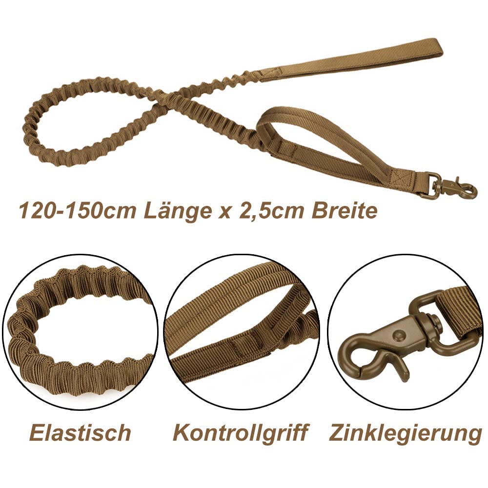 Hundegeschirr & Hundeleine für mittelgroße, große Hunde Reflektierend Reißverschluss-Taschen Taktisch Molle Hundeweste Gepolstert Brustgeschirr (XL, Schwarz)