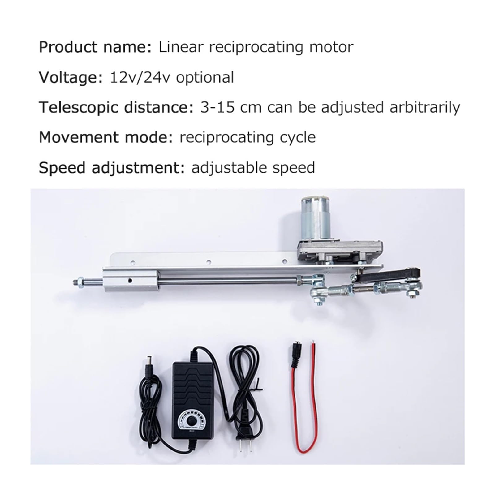 Siłownik Liniowy DC24V Teleskopowy Siłownik Z Wahaczem Skok 3-15CM Zestaw Do Silnika Elektrycznego Adapter Regulacji Prędkości Efektywność(120rpm)