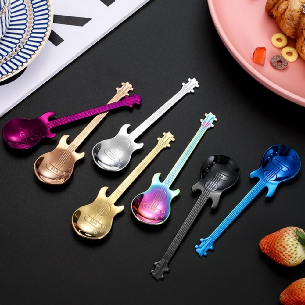 Cucchiaini da Caffe Chitarra Mini Cucchiaini da caffè 7 pz Acciaio Inossidabile Cucchiaini da Cucina Zucchero per tè, caffè, Dessert, Gelato, Miscelazione, Frappè, Milkshake, Drink