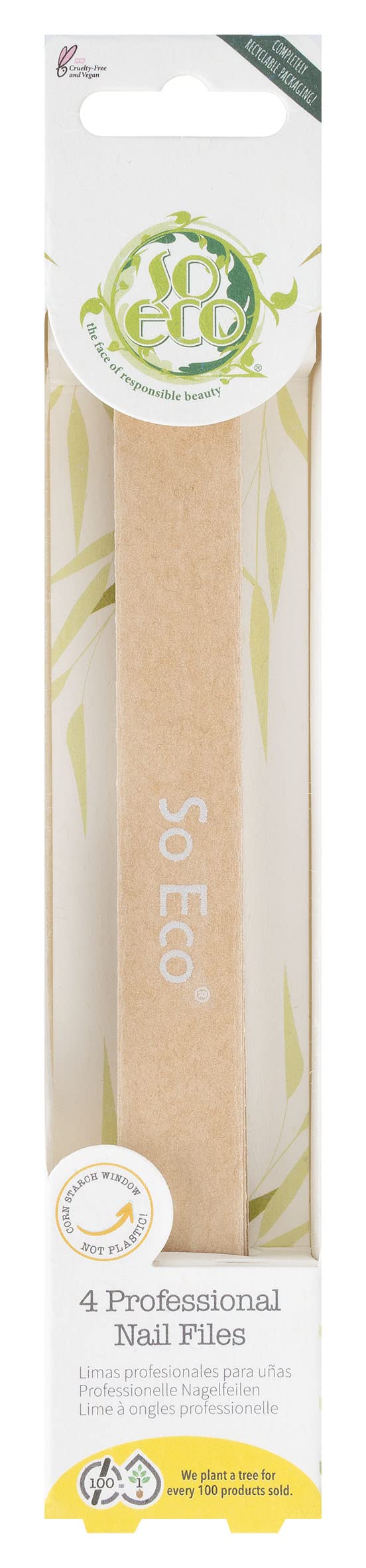 So Eco Professional Nail Files - 4 Pack -Gentle Emery Boards for Nail Shaping & Smoothing for Natural Nails, Vegan, Cruelty-Free & Plastic-Free Packaging