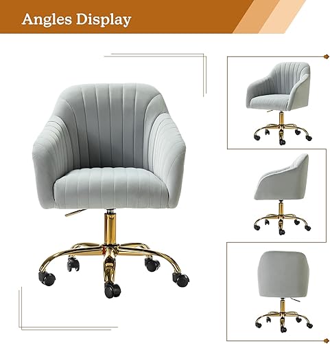 Miniatura 48 de TINA'S HOME Silla de escritorio de terciopelo para oficina en casa con base dorada, moderna y bonita silla de trabajo para computadora, ruedas Color