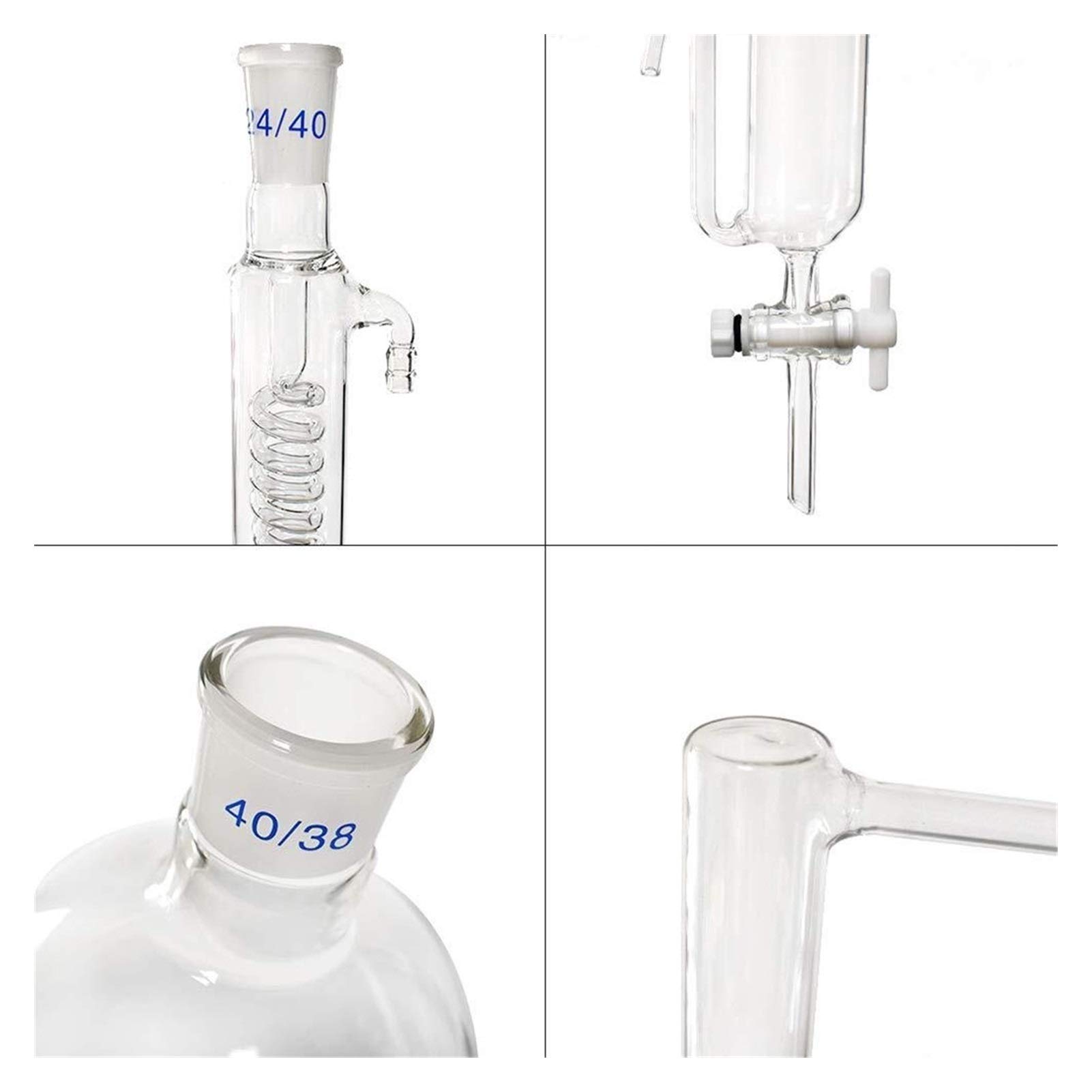 Apparecchio distillamento distillamento, apparecchi per l'estrazione di oli essenziali da 2000ml, vetro Distillazione a vapore Lab Kit bicchieri da laboratorio con stufa a caldo condensatore Graham