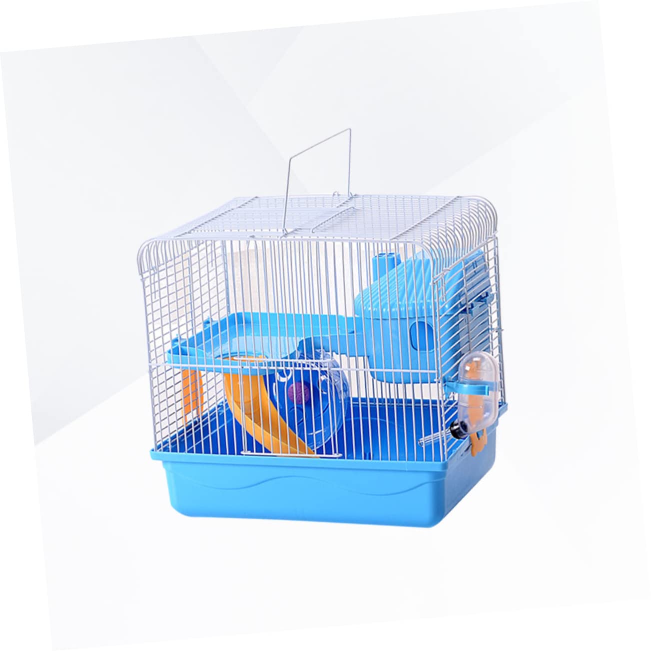 Doppelwandiger Hamsterkäfig für Hamster und Chinchillas Blau | Tragbares Kleintierhaus, Leicht zu Reinigen, mit Laufrad und Auslaufsicherer Trinkflasche