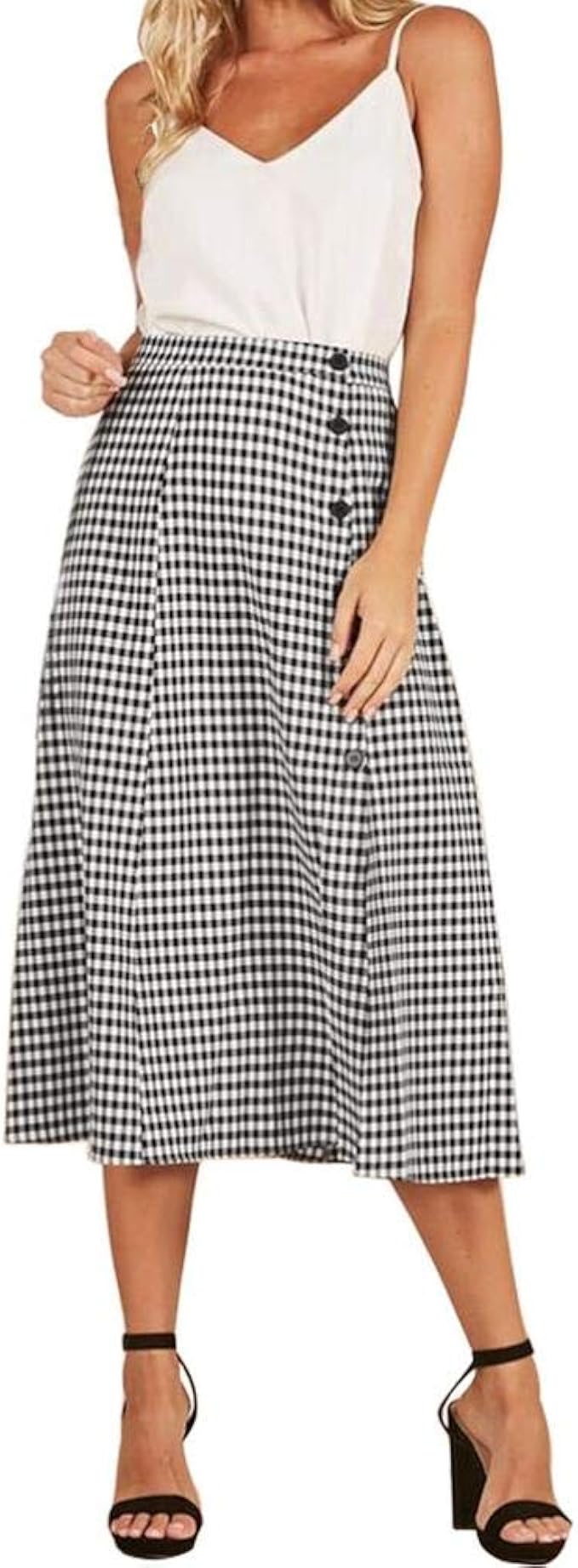 checkered button up skirt