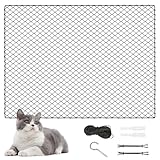 Staranry Katzennetz für Balkon, 3x2m Katzennetz Drahtverstärkt Ohne Bohren, Katzenschutznetz Schwarz mit 12m Seil, 15 Haken, Dübel, Biss- und Reißfestes Balkonnetz für Katzen, Katzennetz Fenster