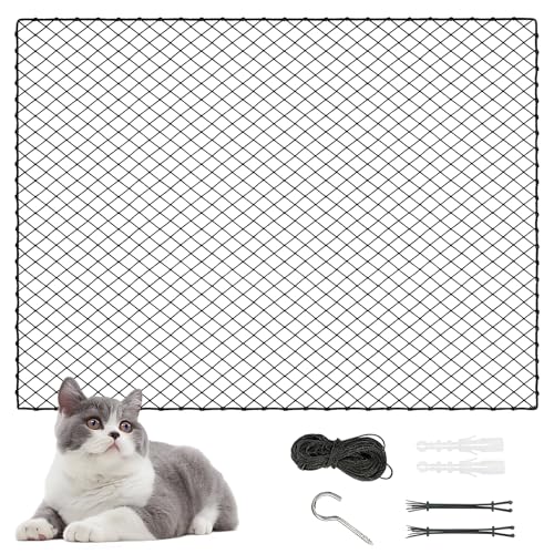 Staranry Filet de Protection Balcon pour Chat 3x2m, 12 Câbles PE Renforcés avec Câble en Acier, Filet Balcon Chat pour Fenêtre, Balcon, Escaliers...