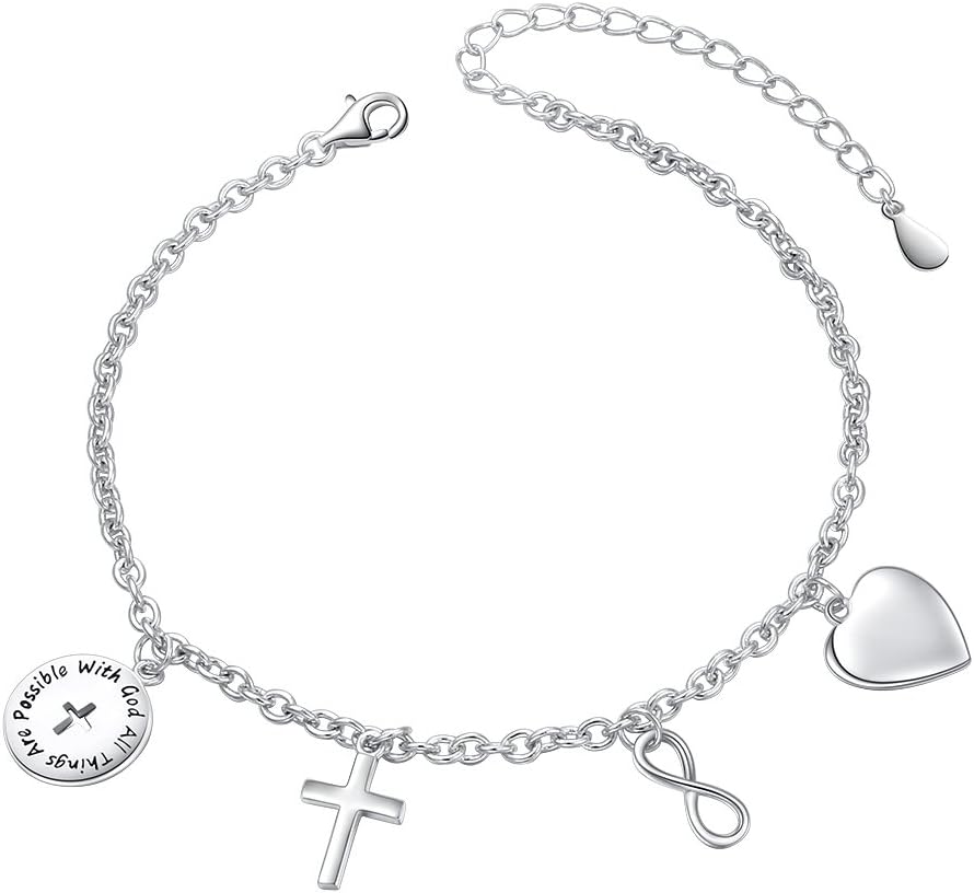 S925 Sterling Silver Jewelry Cross Adjustable Bracelet Link 7 to 9 inches