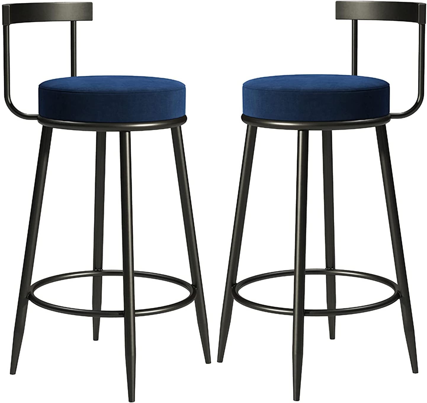 GRDDBZA Modern Bar Stools Set Counter Height Dining Chairs Bar Stool Set of 2 Counter Height Barstools with Back Footrest Breakfast Bar Chair Kitchen Dining Cafe Chair(Blue,65cm)