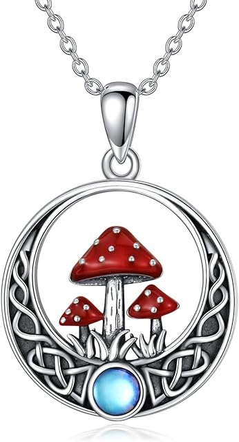YAFEINI Mushroom Necklace Sterling Silver Celtic Knot Moon Mushroom Pendant Gifts for Women