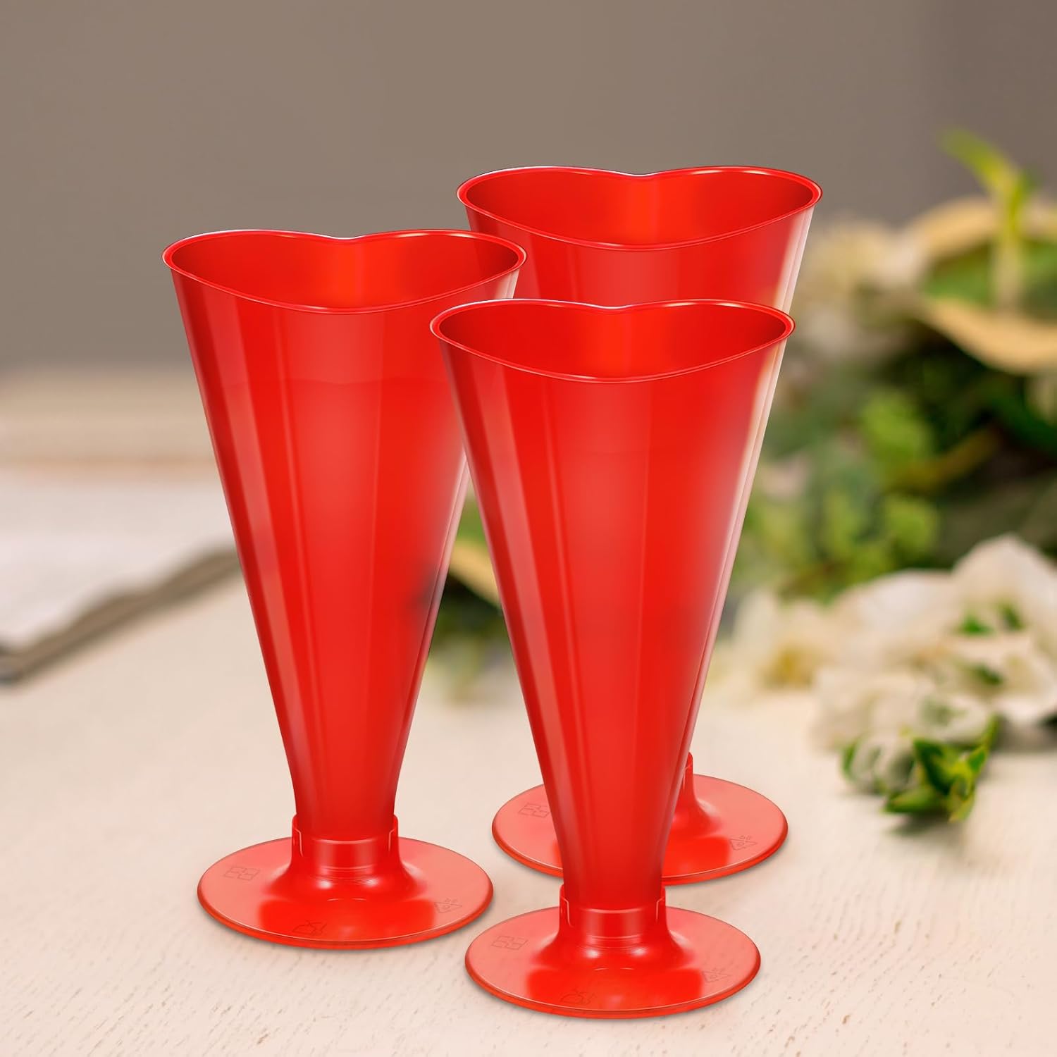 25 Pcs Valentine's Day Cups Valentine Shot Glasses 5.6 oz Heart Shaped Champagne Flutes Disposable Plastic Pink Red Heart Wine Glasses Cocktail Drinking for Birthday Wedding Party (Red) - Image 5