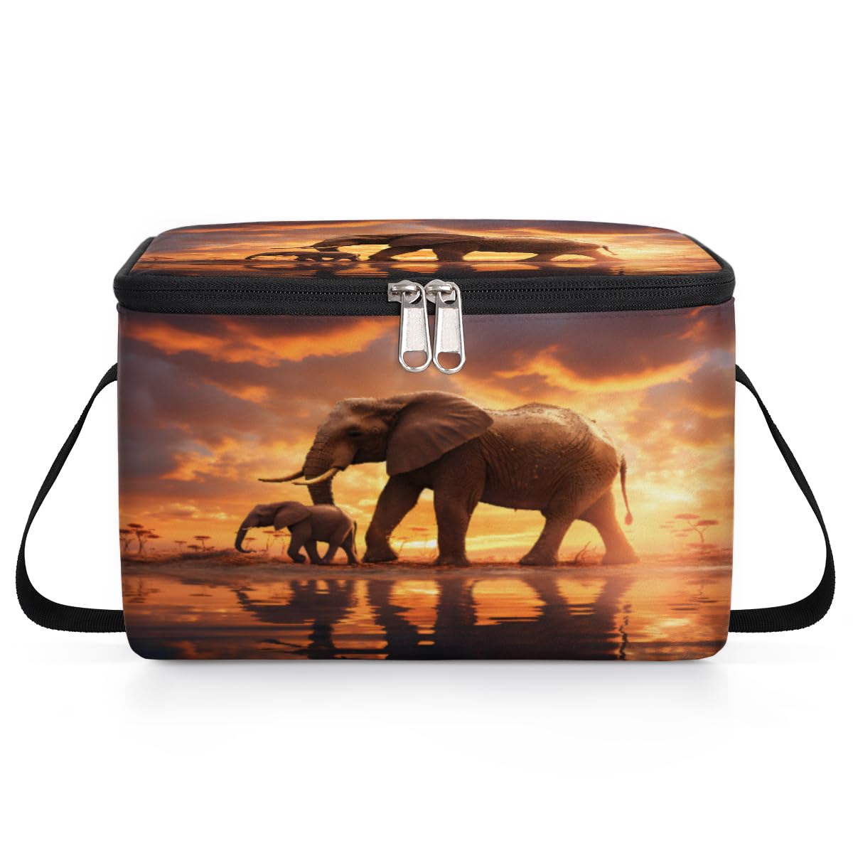GzLeyigou Elephant Walking Lunch Bags for Women Men 9 Cans, Hot & Cold Food Delivery Bag Insulated Grocery Bag Insulated Lunch Box African Wildlife Cooler Bag for Office Work Picnic Beach