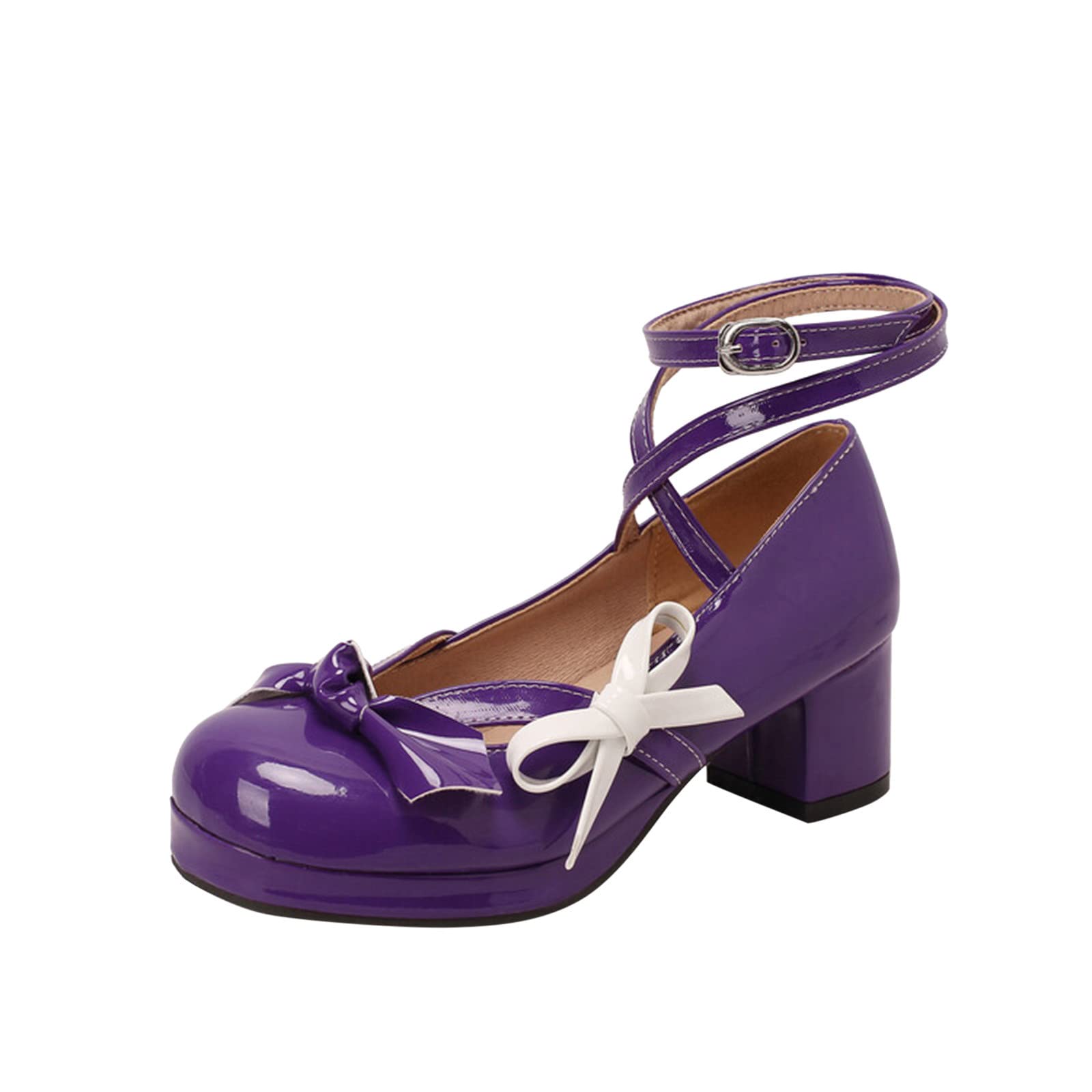 , color sólido, lazo de cuero brillante, hebilla decorativa, grueso, zapatos de cuero de tacón alto nuevos zapatos de mujer chic