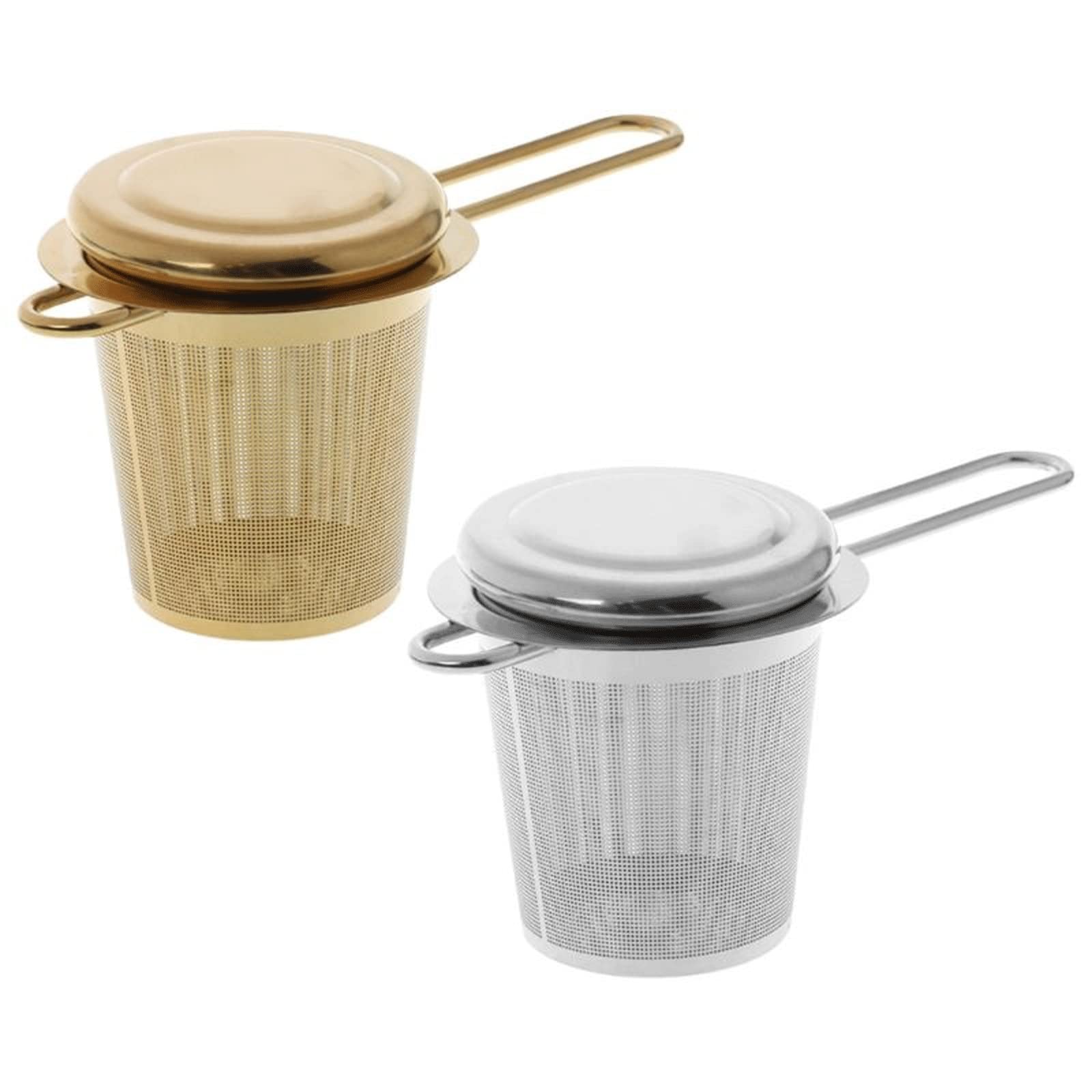 Colador de té reutilizable de malla de acero inoxidable, colador de té de hojas sueltas, colador de especias con tapa, taza, accesorios de cocina (plateado)