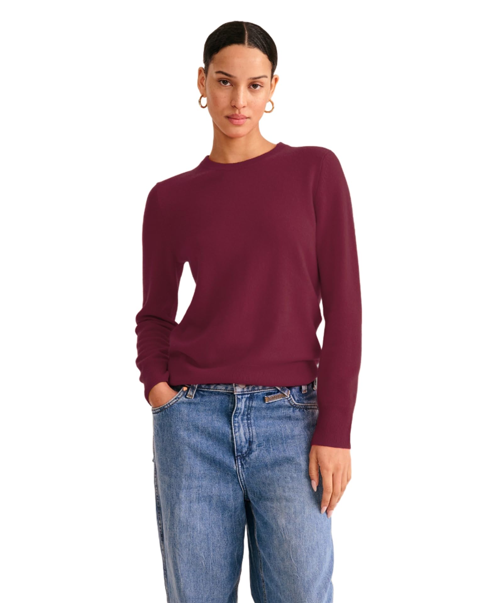 NAADAM Womens The Original Cashmere Crewneck Sweater, Merlot, L