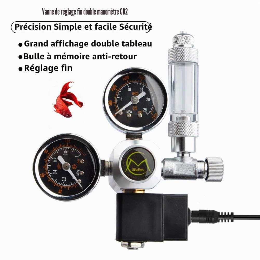 Réducteur de pression de CO2 avec valve magnétique, manomètre et clapet anti-retour, valve magnétique réutilisable pour aquarium - Interface W21.8