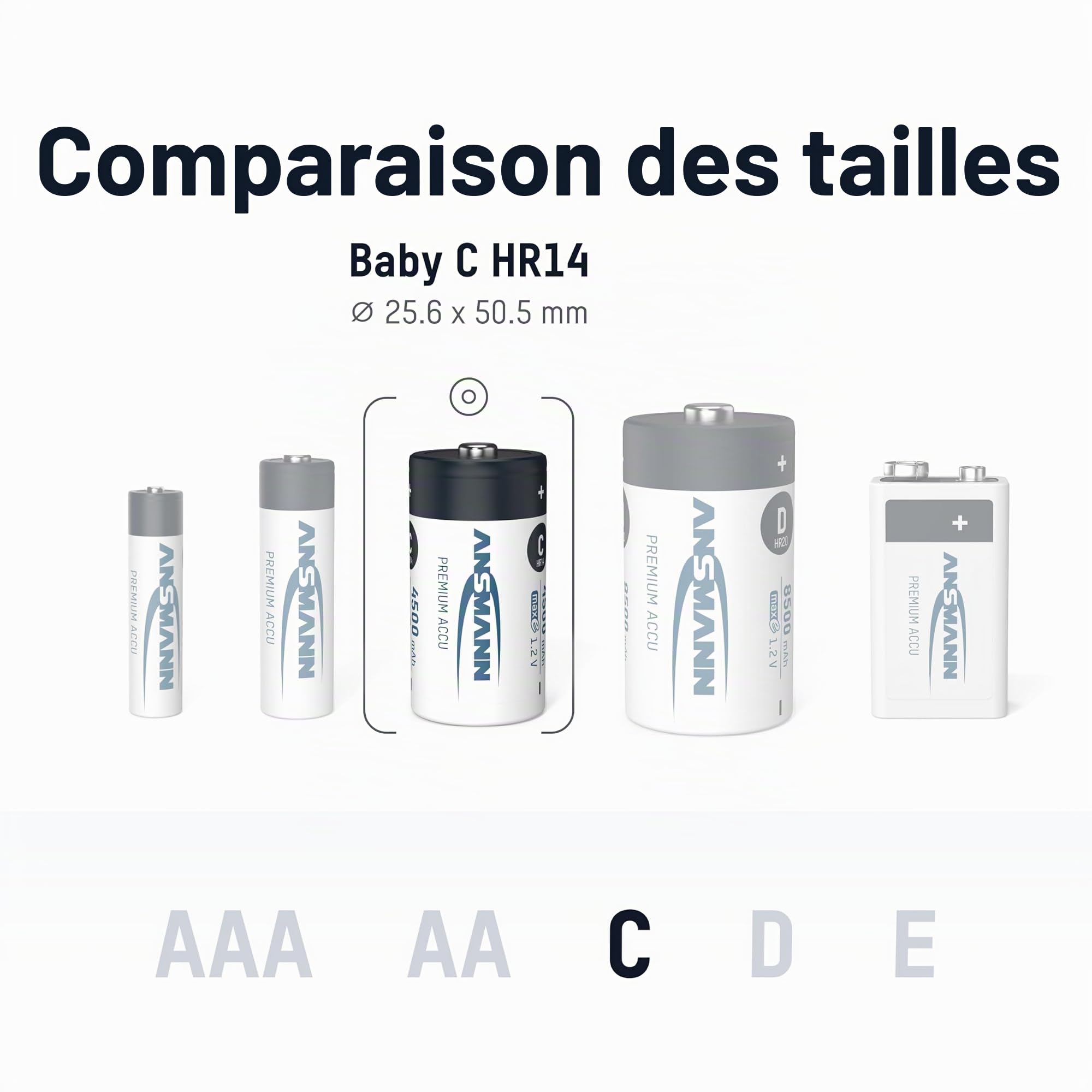 Pile ANSMANN C 4500 mAh NiMH 1,2 V (lot de 4) - batteries rechargeables baby C, haute capacité & faible autodécharge maxE pour un besoin de puissance élevé & une utilisation pendant plusieurs années