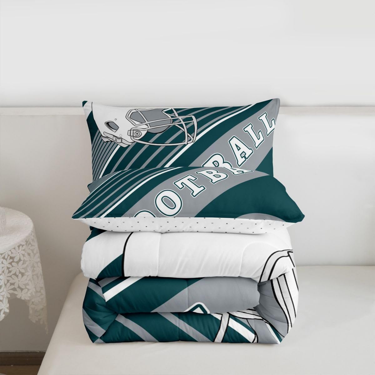 Erosebridal Football Comforter Set Football Lovers Toddler Bedding Set, Rugby Sports Decor Bedding Comforters & Sets Birthday Gifts for Men Geometric Striped Duvet Set, Queen 3Pcs