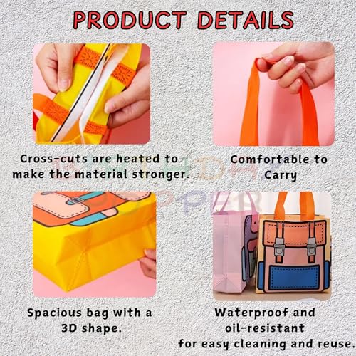 Image of Birthday Popper Goody Bags (Schoolbag Pattern) as Birthday Return Gifts for Kids - Set of 20 - Size: 22 x 22 cm -with Handles - Candy Treat Gift Bags