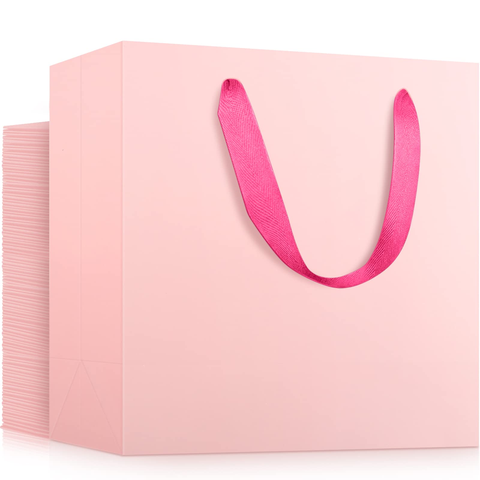 EUSOAR Large Pink Gift Bags with Handles, 50 Pack, 12.5x4.5x11 inches, Retail Wrapping Bags for Gifts, Wedding, Craft, Grocery, Boutique, Party Favor, Business