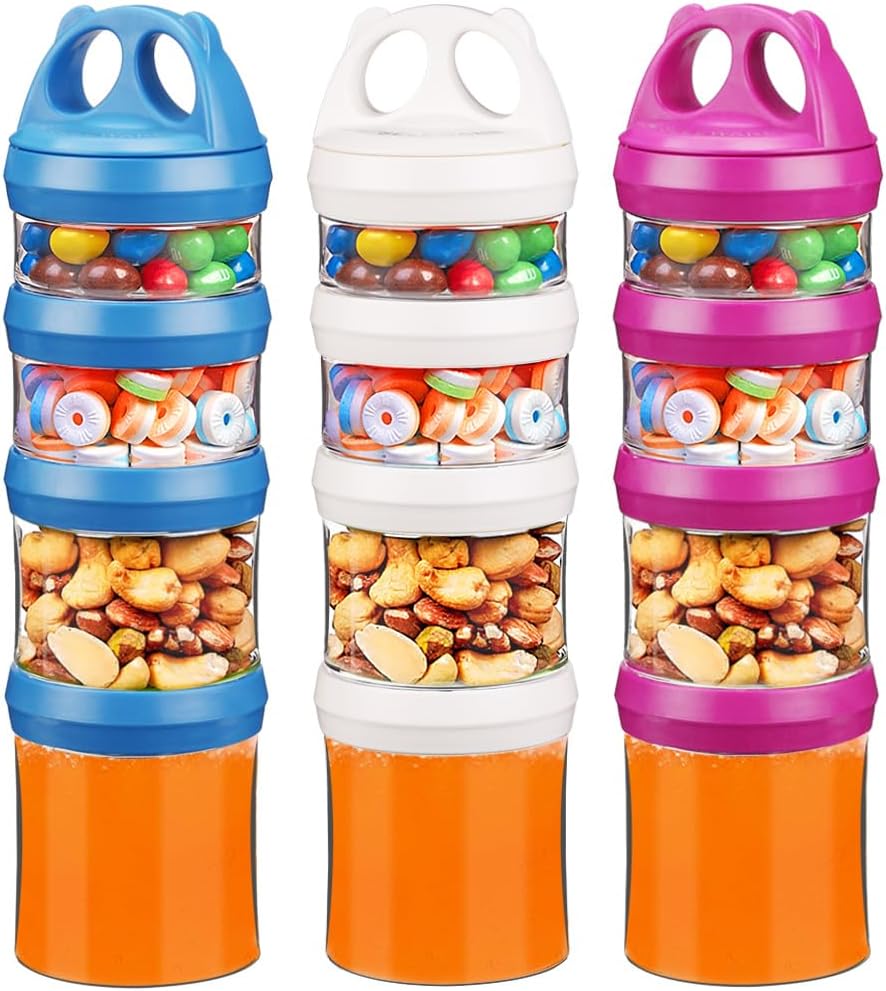 BeneLabel Stackable Food Storage Containers with Twist Lock System - BPA-Free Tritan Containers for Travel, Formula, Protein Powder, Snacks - Leakproof & Dishwasher Safe (Red&Blue&White, 31oz per)