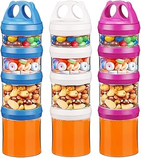 BeneLabel Stackable Food Storage Containers with Twist Lock System - BPA-Free Tritan Containers for Travel, Formula, Protein Powder, Snacks - Leakproof & Dishwasher Safe (Red&Blue&White, 31oz per)