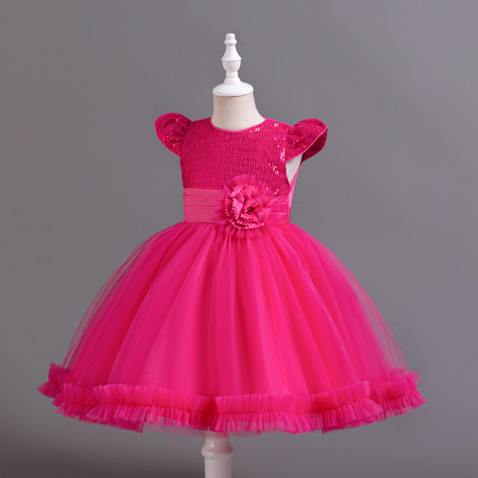 HLTYGWX Kleider Mädchen Kleider Kleider Rock Funkelndes Blumen-Partykleid für Mädchen Kurzarm Tutu-Kleid mit Glitzerdekorationen für Festliche Anlässe