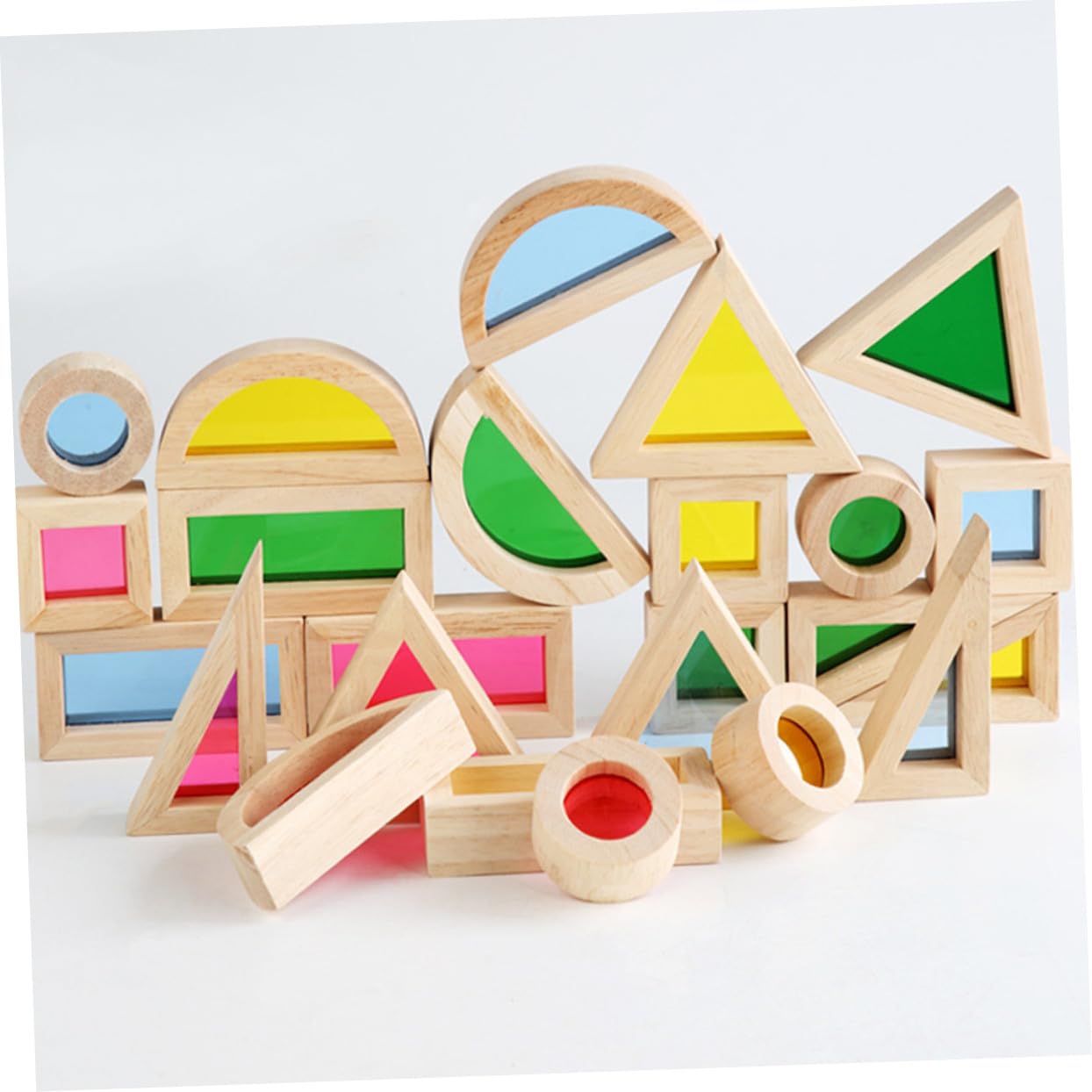 Blocchi Impilabili Geometrici 24 Pezzi in Legno Acrilico per Bambini