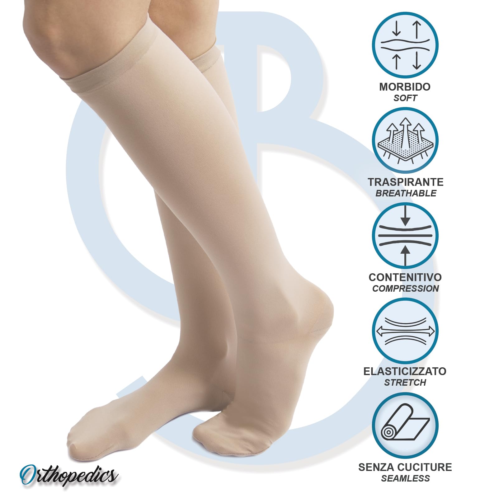 Beman 422C - Gambaletti Medicali K3 Classe 3, Compressione Graduata 34-46 mmHg, Punta Chiusa Unisex, Tallone Rinforzato e Cuciture Piatte, Elastici Resistenti
