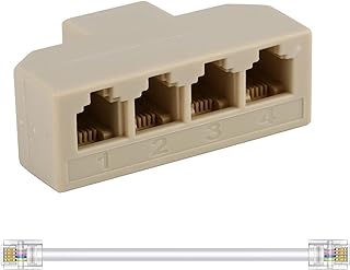 Phone Splitter Way Telephone Adapter RJ11 6P4C Female to Females for Landline and Fax -1Pack (4 Way)