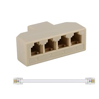 LanSenSu Phone Splitter Way Telephone Adapter RJ11 6P4C Female to Females for Landline and Fax -1Pack 4 Way