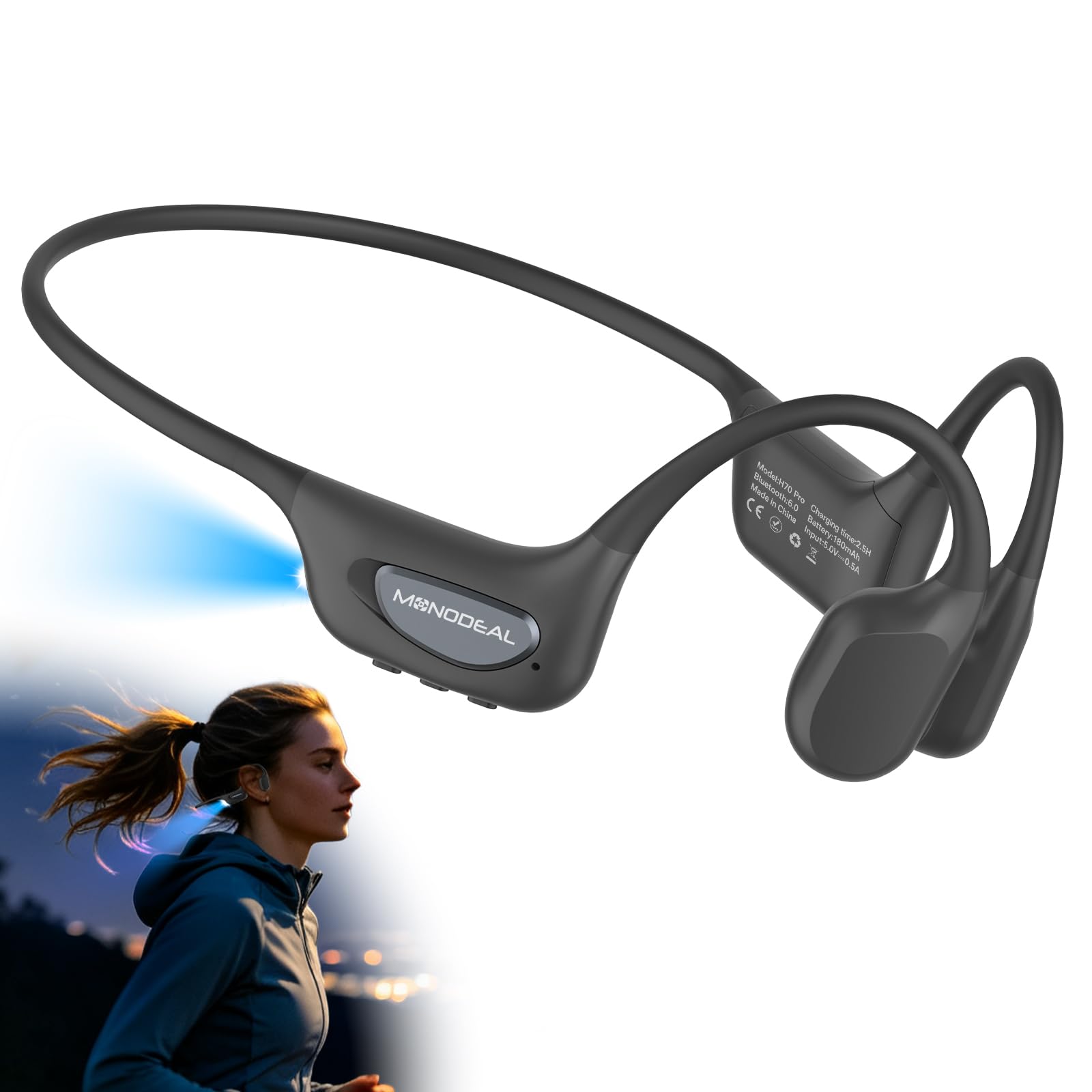 Cuffie Conduzione Ossea Bluetooth 6.0 per Corsa Fitness Ciclismo, IPX8, 25g | 25g Ultra-leggero e Materiale in silicone morbido per comfort, Impermeabile IPX8 per corsa, ciclismo e fitness, Non per nuoto