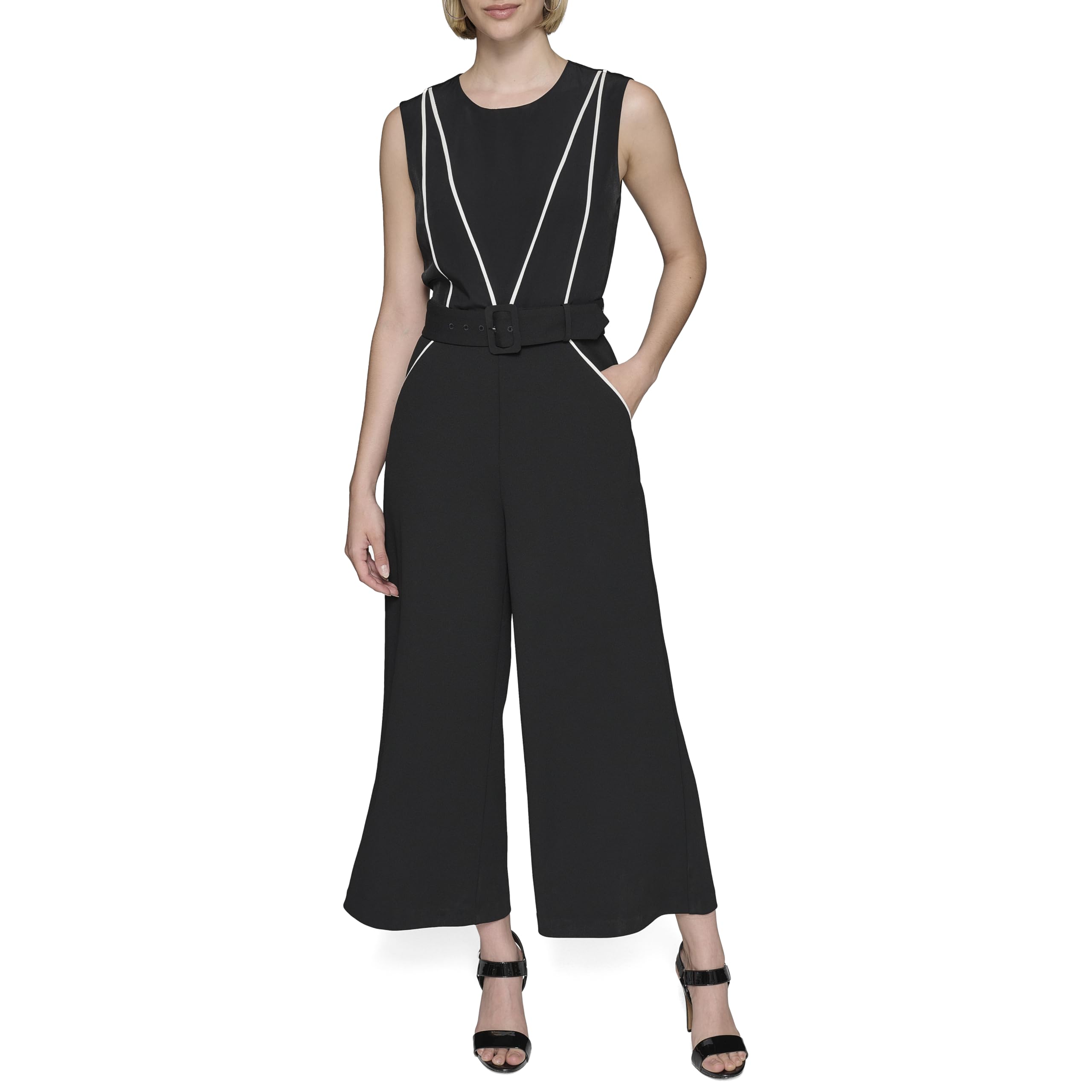 Mono largo sin mangas estilo vestido informal elegante con cinturón 6