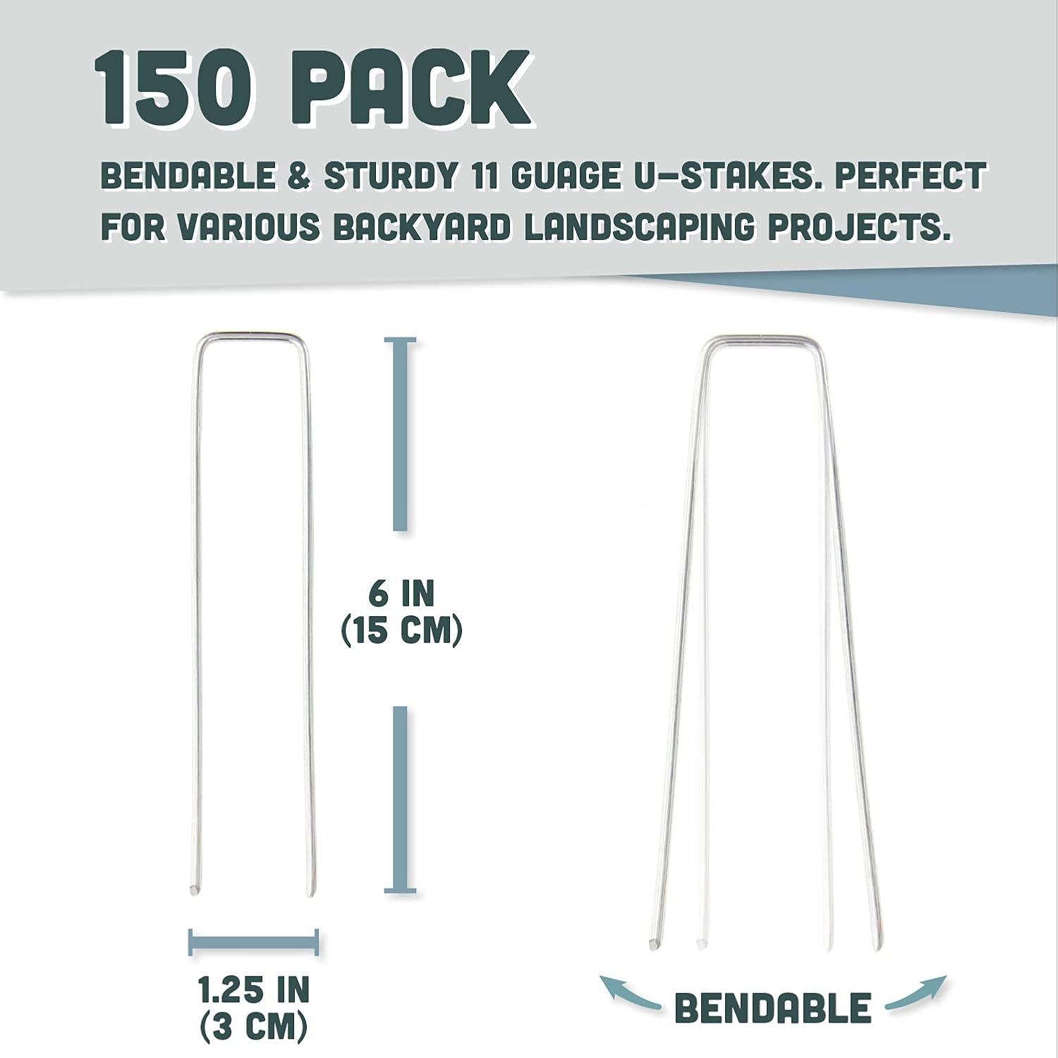 Squirrel Products Galvanized Steel Redrawn Garden Stakes, 6 Inch Lawn Staples, 11 Gauge Stakes, 2.9mm 15x2.5x15cm – 150 Pack
