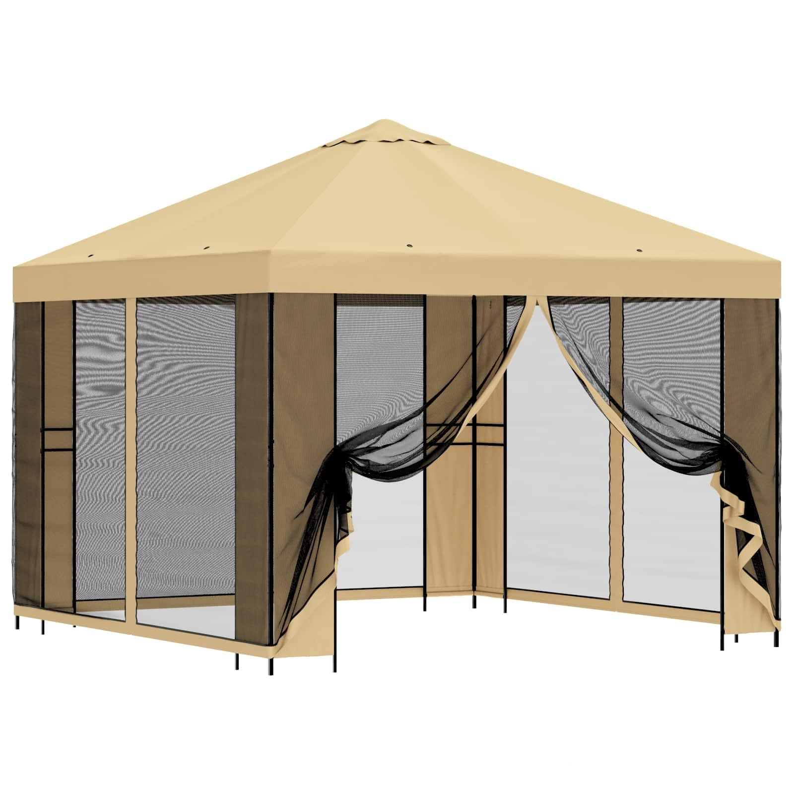 Carpa de jardín 3x3 m con 4 paredes y techo de ventilación color crema