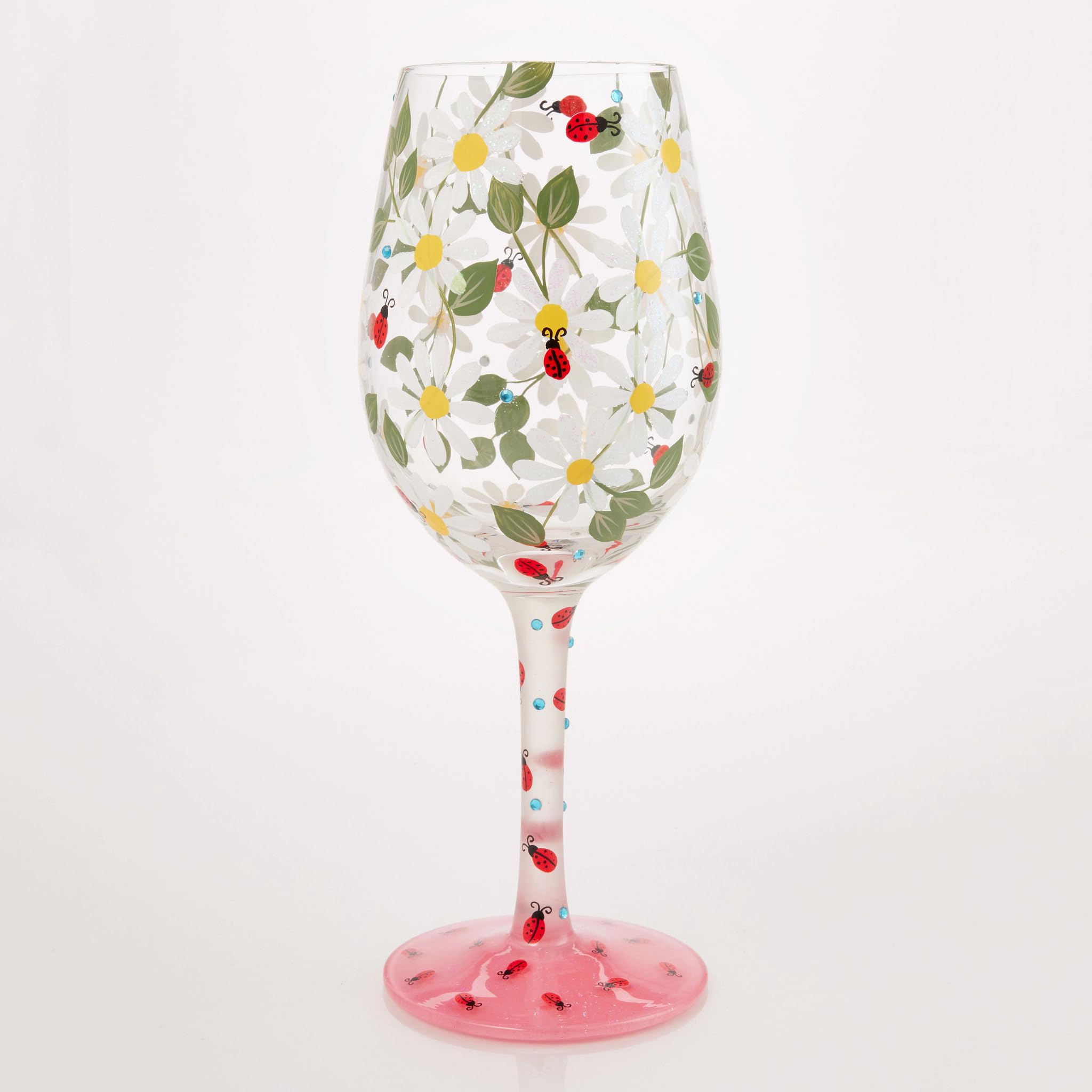 Enesco Lolita - Copa de vino artesanal pintada a mano con diseño de mariquitas, 15 onzas, multicolor