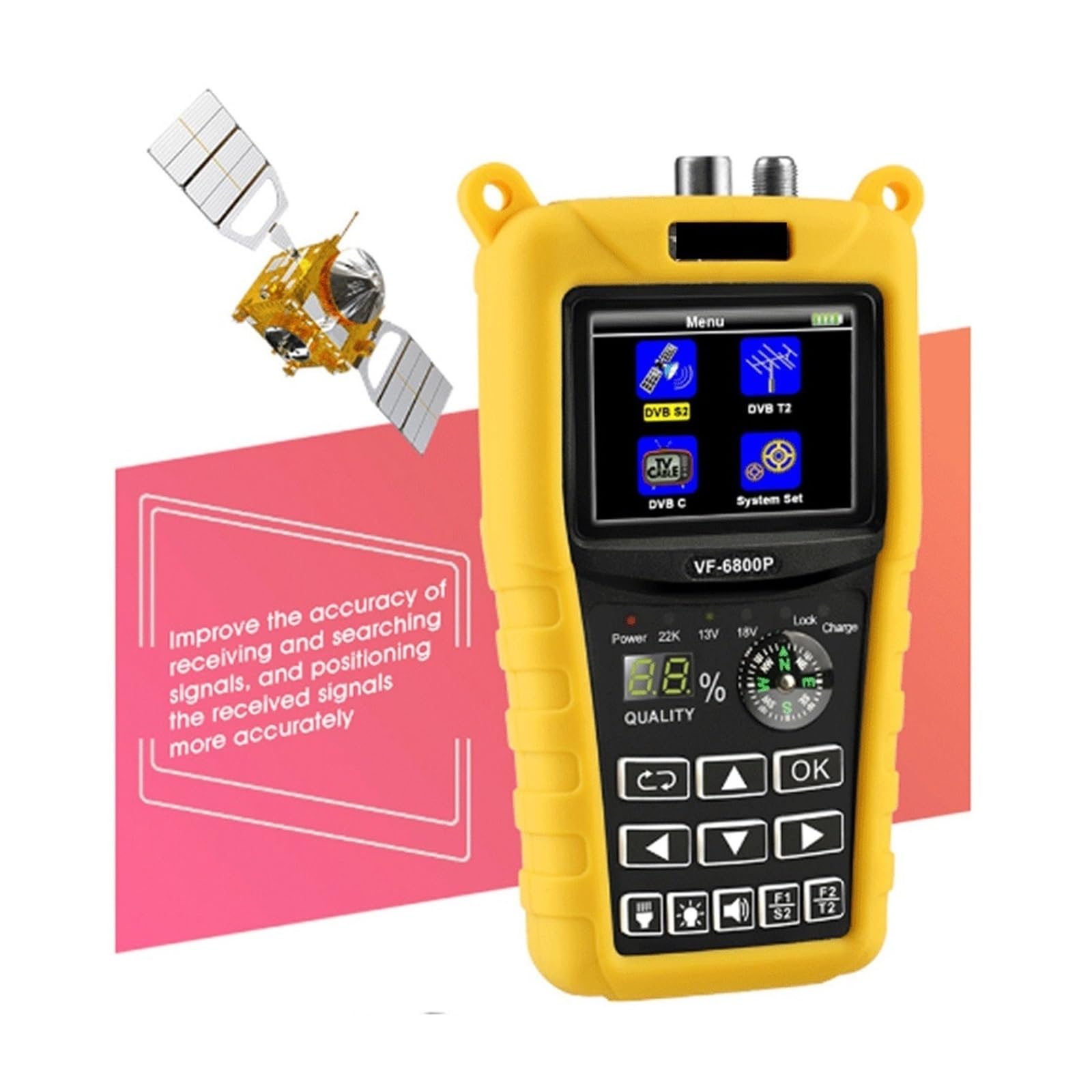 Cercatore satellitare, Satellite Finder DVB-T2/DVB S2/DVB C Sat Meter For TV Receiver DVB T2 Tuner HD Digital Satfinder
