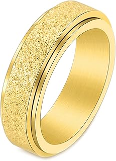 Epinki Fidget Rings for Anxiety for Men, 6MM Stainless Steel Gold Spinner Ring Matte Fidget Anxiety Ring Size 6