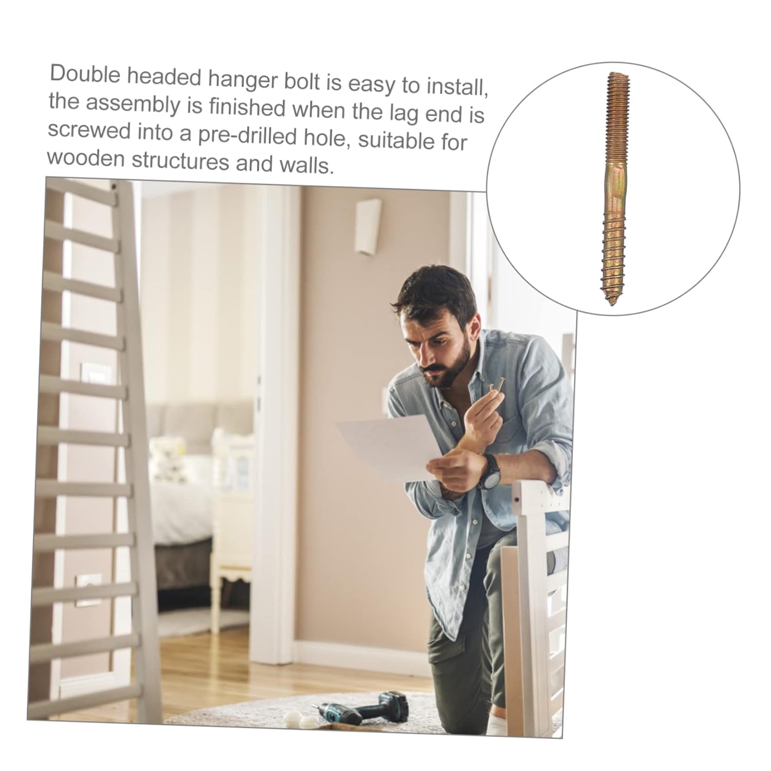 50pcs Double Headed Bolts Galvanized Self Tapping Screws for Furniture Assembly Threads Smooth Finish for Wood Joints and Repairs