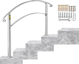 VEVOR Handrails for Outdoor Steps, Fit 1 or 4 Steps Outdoor Stair Railing, White Wrought Iron Handrail, Flexible Front Porch Hand Rail, Transitional Handrails for Concrete Steps or Wooden Stairs