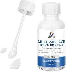 Caneta de retoque branca, tinta branca plana para parede, porta, armários, móveis, armário, eletrodomésticos, geladeiras, madeira, banheira e azulejo, porcelana, acrílico, esmalte (mancha plana, 30 ml