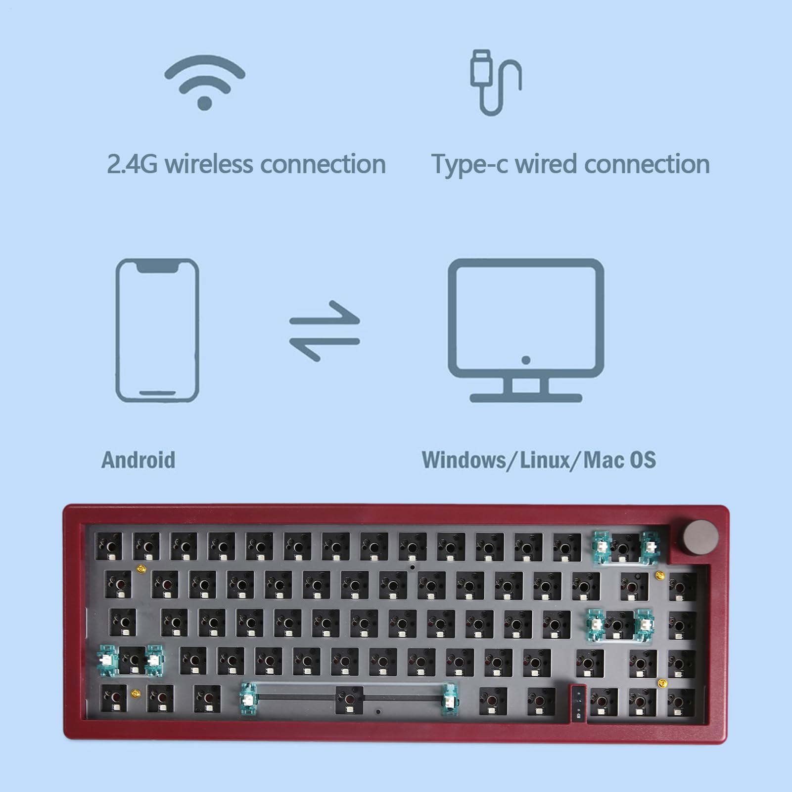Generico Tastiera meccanica RGB: layout compatto a 67 tasti, copritasti | resistenti, connessione USB cablata | Tastiera per computer desktop